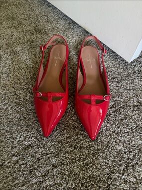 Linea Paolo Bright Red Patent Pointed Slingback Flats